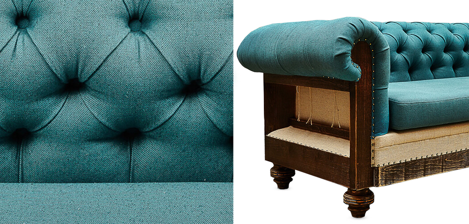 Диван Deconstructed Chesterfield Sofa triple turquoise Linen