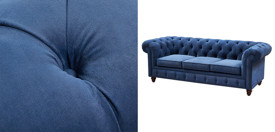 Диван Mini Kensington Sofa triple blue velor