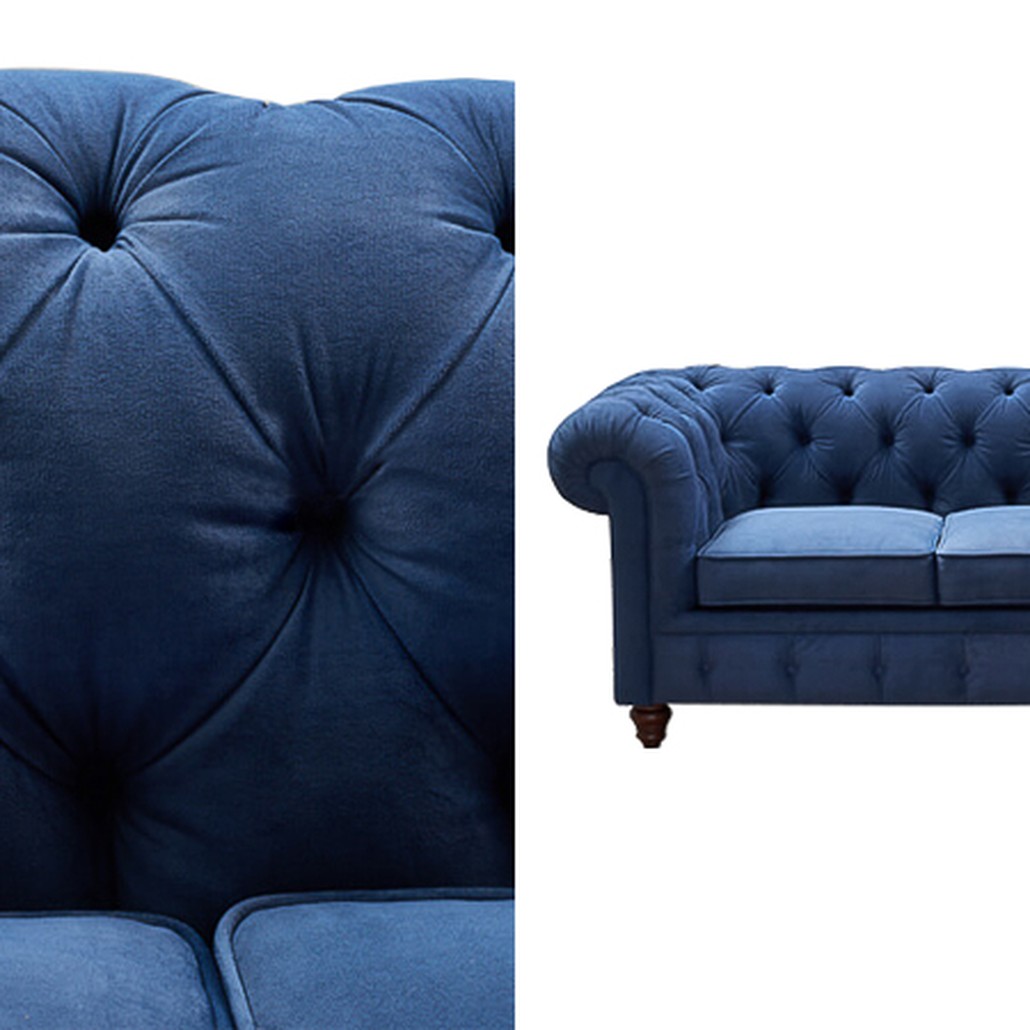 Диван Mini Kensington Sofa triple blue velor