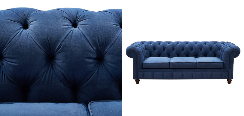 Диван Mini Kensington Sofa triple blue velor