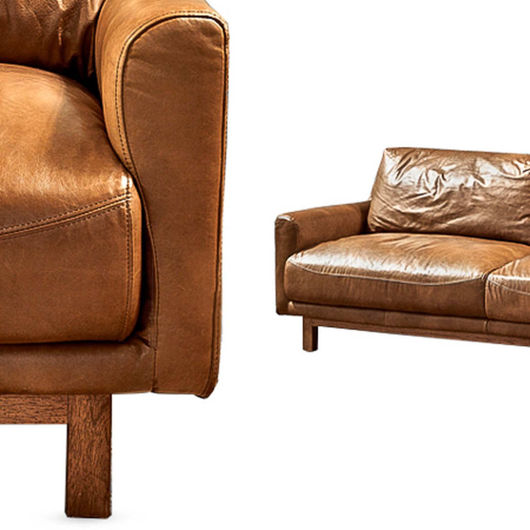 Диван Caramel Leather & Wood Triple Sofa