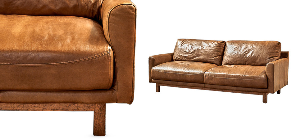 Диван Caramel Leather & Wood Triple Sofa