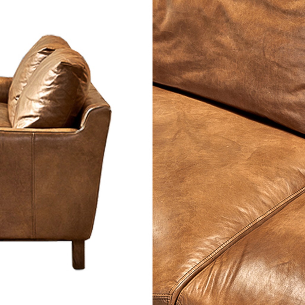 Диван Caramel Leather & Wood Triple Sofa
