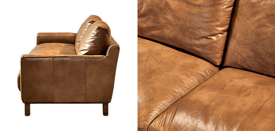 Диван Caramel Leather & Wood Triple Sofa