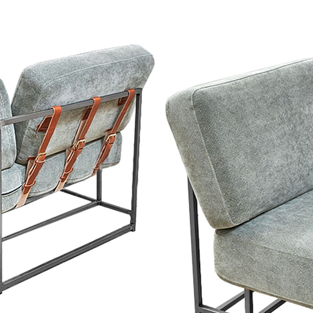 Двухместный диван Two Seat Sofa серо-голубой велюр