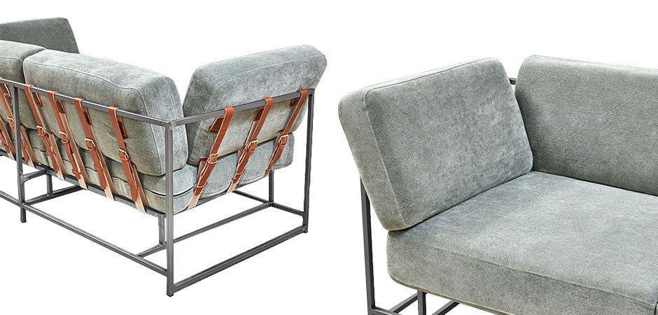 Двухместный диван Two Seat Sofa серо-голубой велюр
