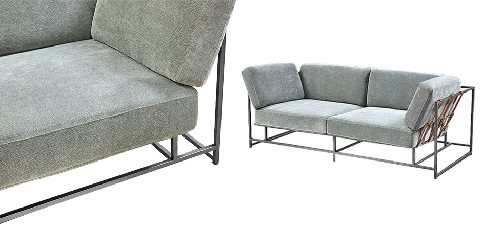 Двухместный диван Two Seat Sofa серо-голубой велюр