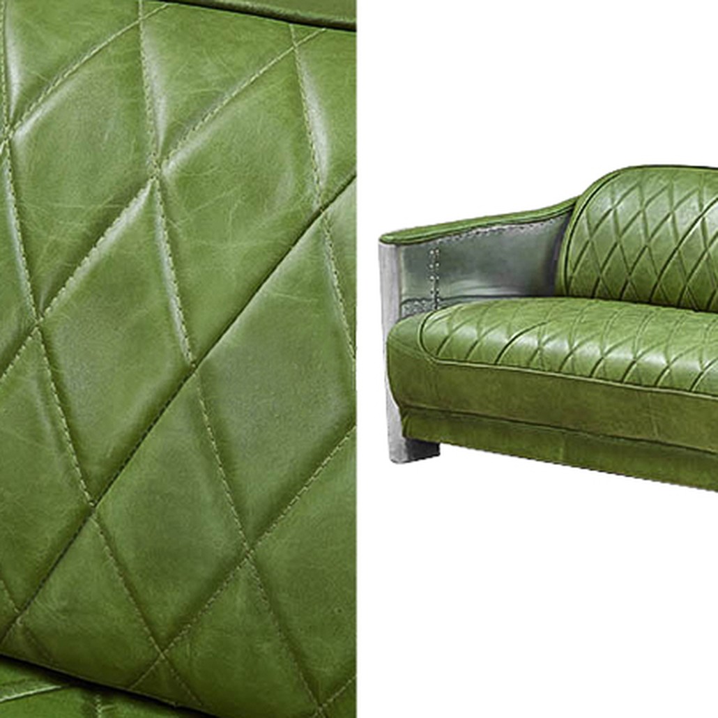 Диван Авиатор Sofa 2 seat зеленая кожа