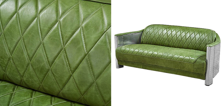 Диван Авиатор Sofa 2 seat зеленая кожа