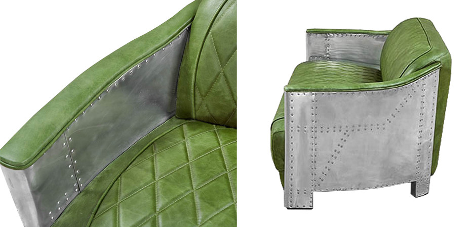 Диван Авиатор Sofa 2 seat зеленая кожа
