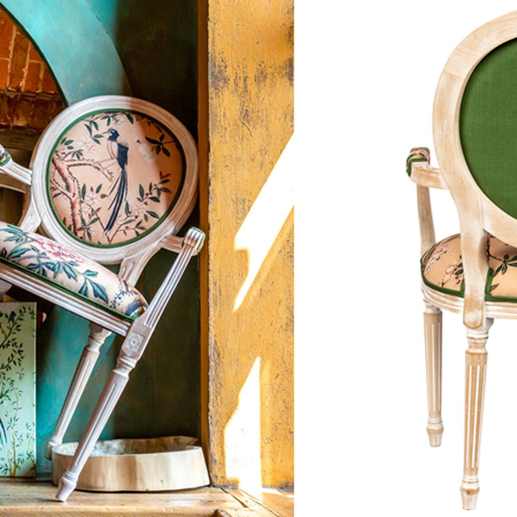 Стул с подлокотниками Beige and Green Chinoiserie Chair