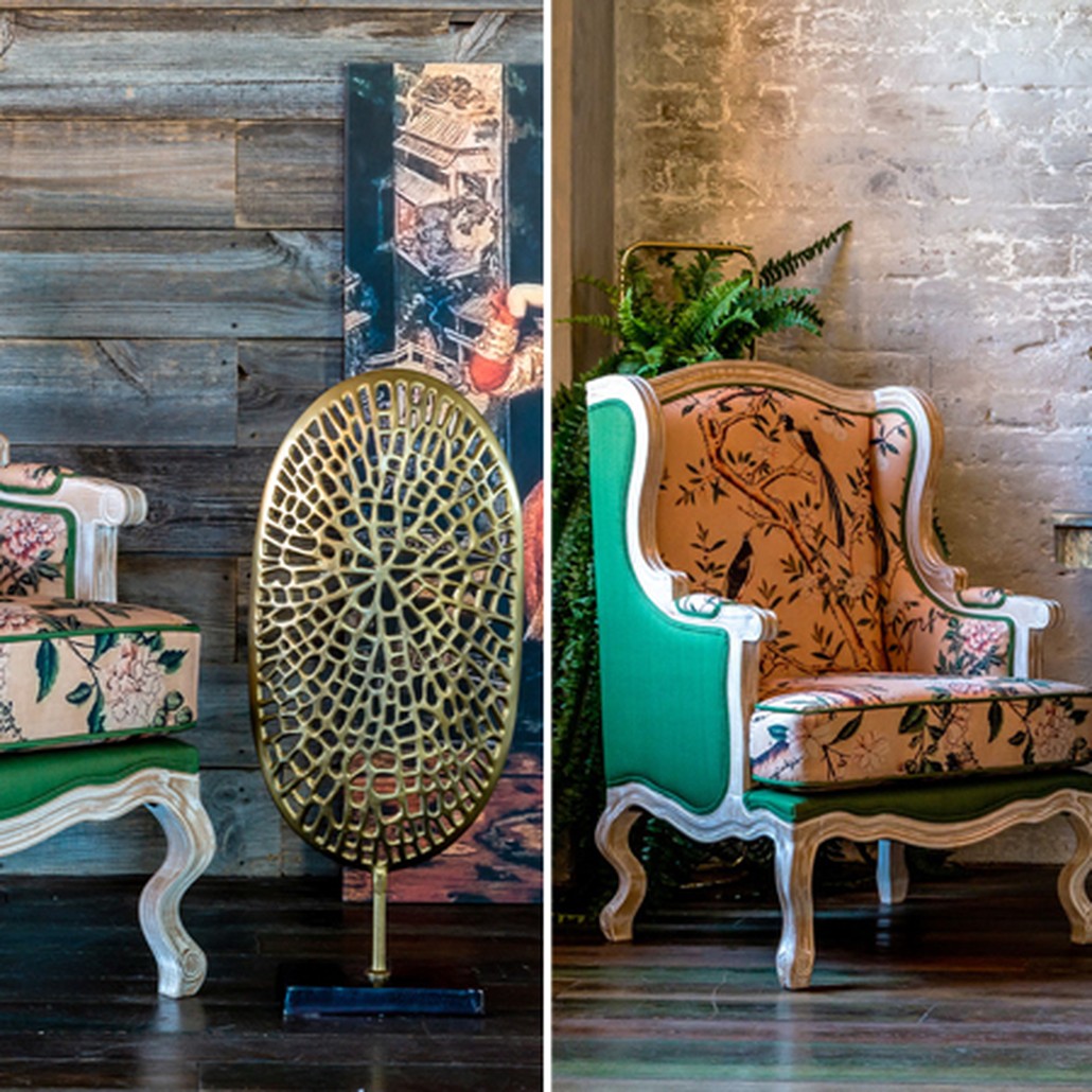 Кресло Beige and Green Chinoiserie Armchair