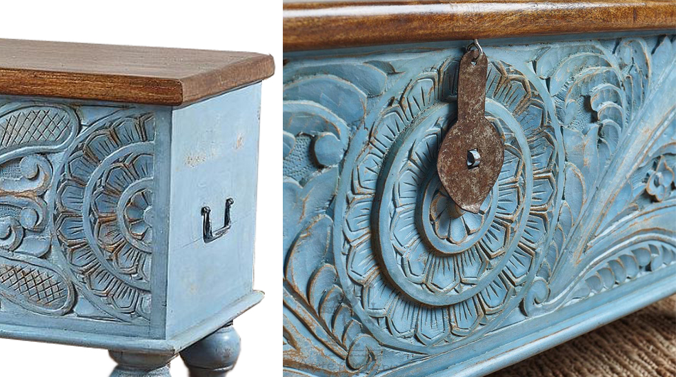 Сундук из массива манго большой Blue Mango II