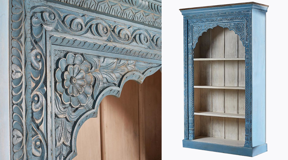 Blue Mango III Rack Голубой Стеллаж с резным орнаментом