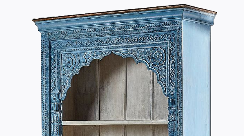 Blue Mango III Rack Голубой Стеллаж с резным орнаментом