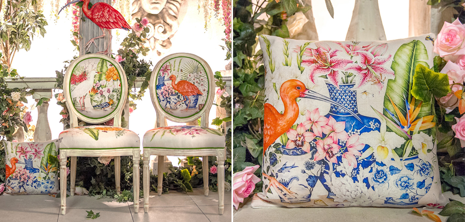 Декоративная подушка Flowers and Scarlet Ibis Pillow