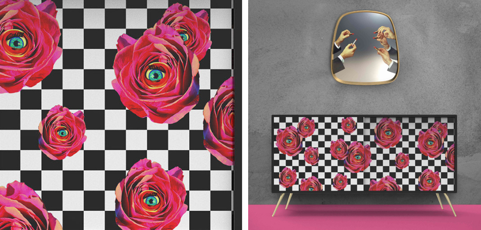 Комод Toiletpaper Roses on check Retro Furniture with a Surreal Mood
