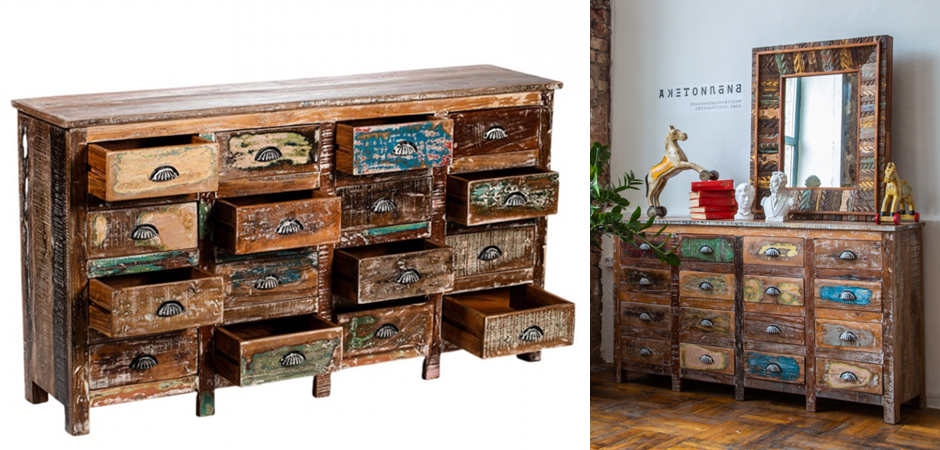 Комод под старину 16 ящиков в стиле Лофт Antique Wood 16 boxes