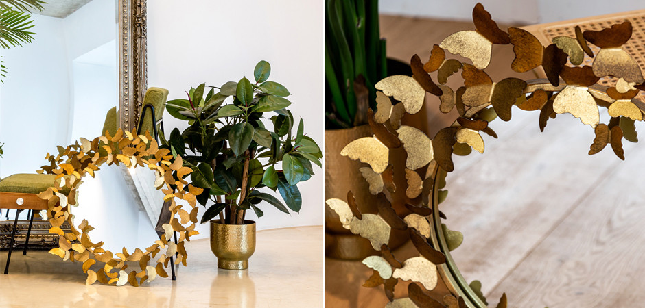 Зеркало Butterflies Circle Gold Mirror