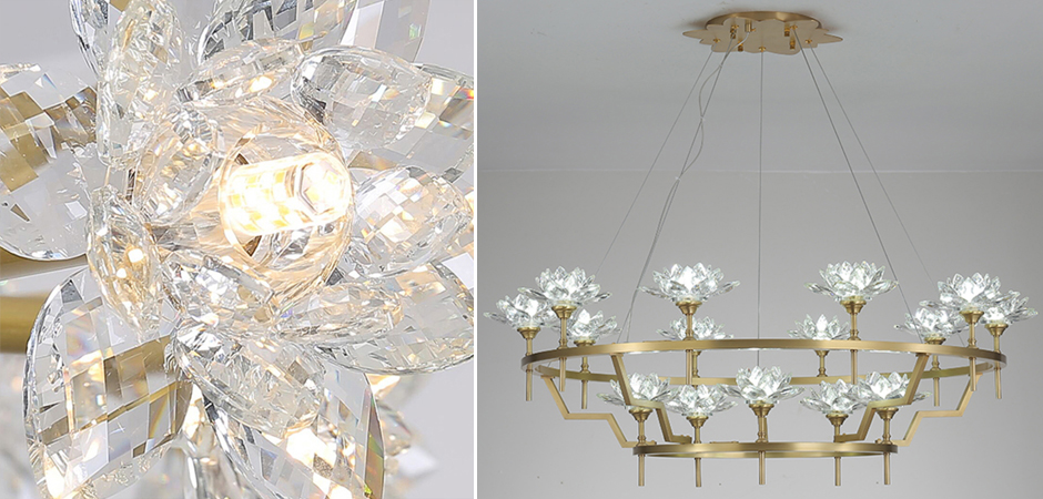 Большая Люстра Хрустальные Цветы Лотоса Lotus flower Clear Glass lamp 15