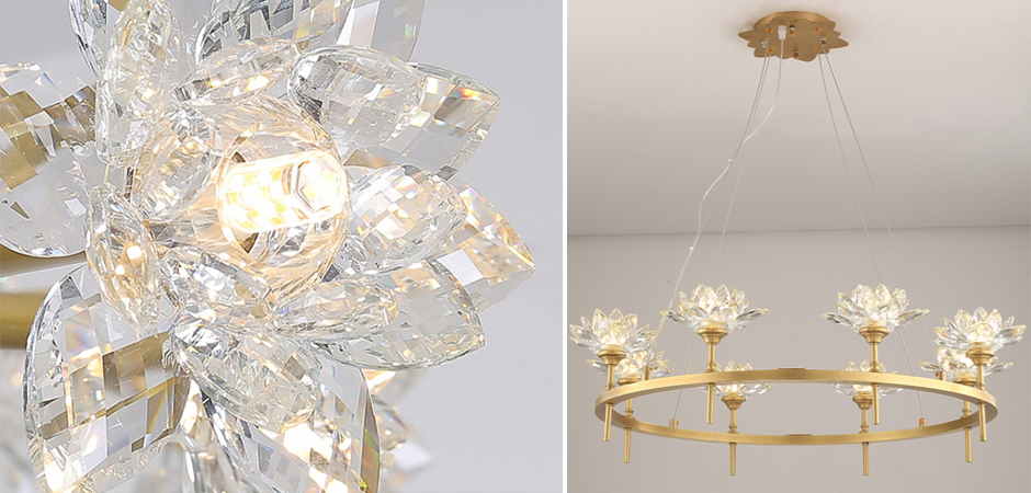 Люстра Хрустальные Цветы Лотоса Lotus flower Clear Glass lamp 8