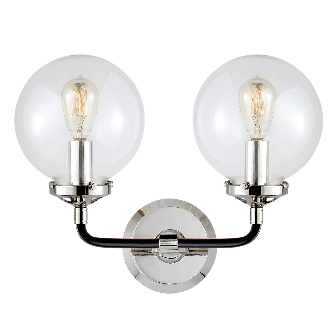 Бра Бистро Globe Clear Glass Double Sconce Nickel