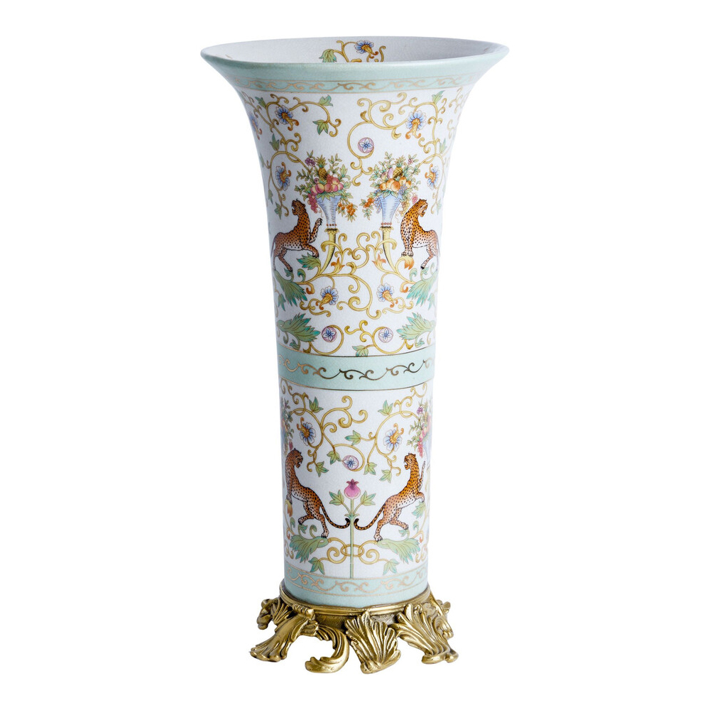 Ваза высокая из фарфора на бронзовом основании Turquoise Blooming Garden
