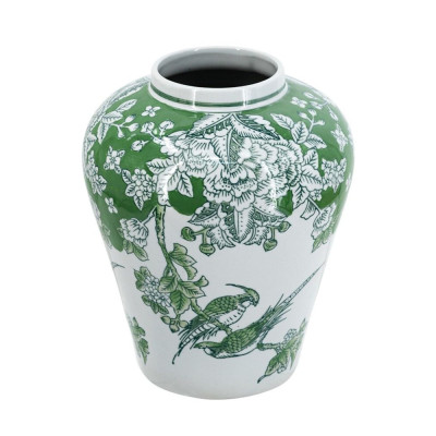 Ваза с зелеными цветочными и птичьими мотивами Vase Inspired by Nature