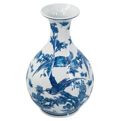 Ваза с мотивами цветущего сада с попугаями Blue Vase Inspired by Nature