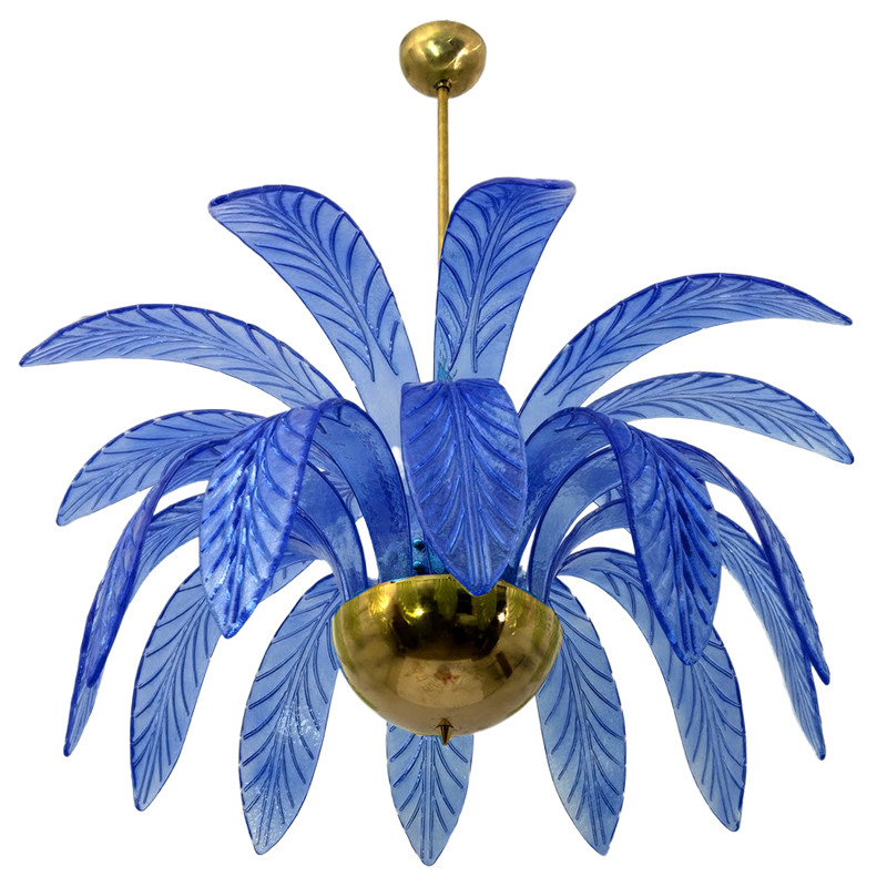Люстра Modern Chandelier Palm Blue Стеклянные Листья Пальмы