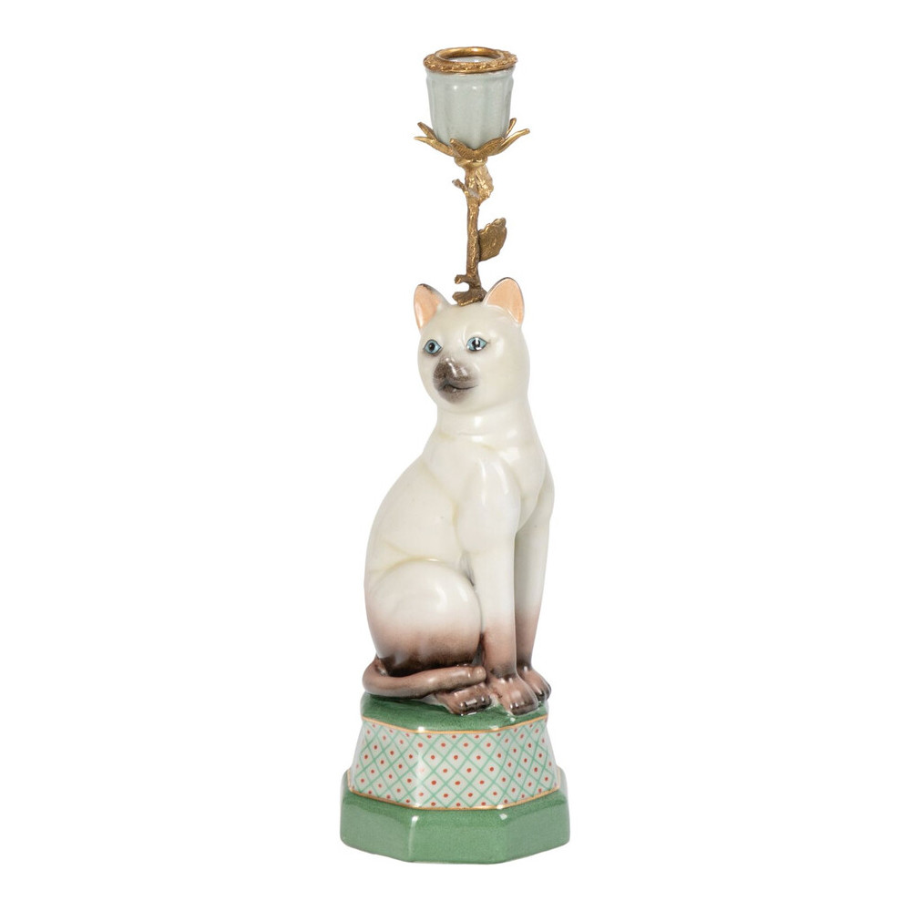 Подсвечник в виде кошки из фарфора с бронзовыми элементами Paradise Cat