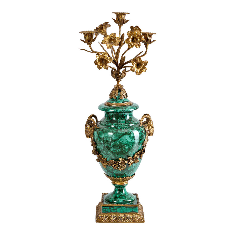 Подсвечник из фарфора с бронзовыми цветочными элементами Malachite Candlestick