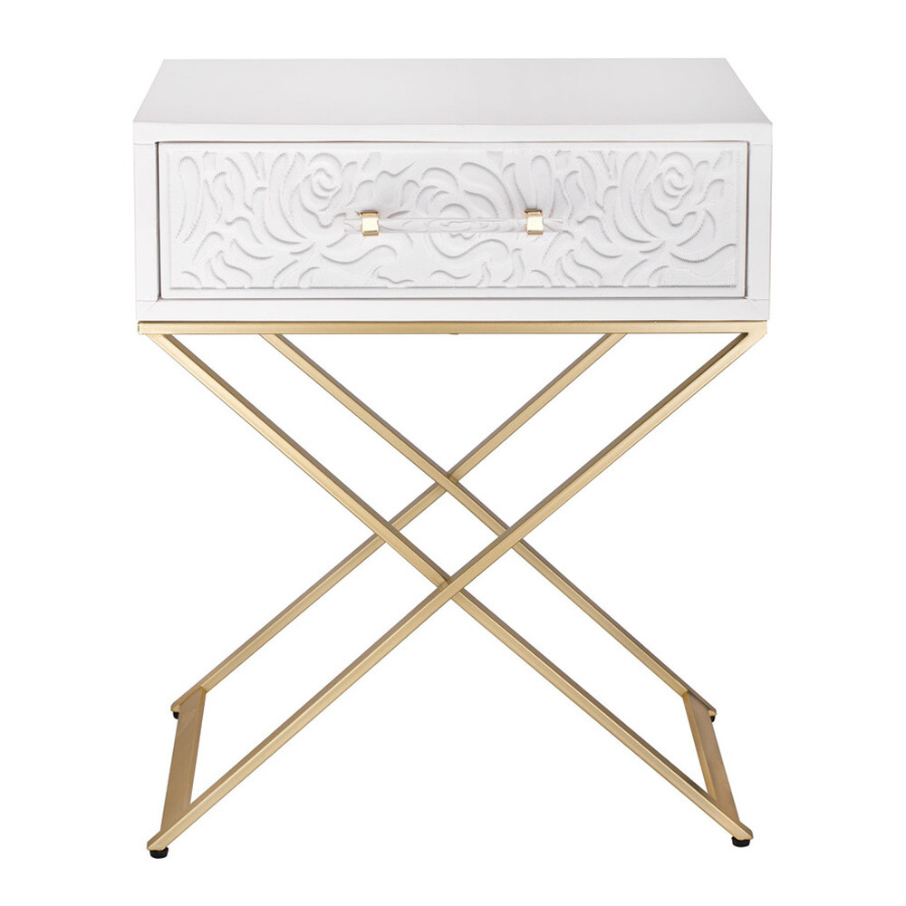 Приставной столик с выдвижным ящиком  White Table Carved Pattern