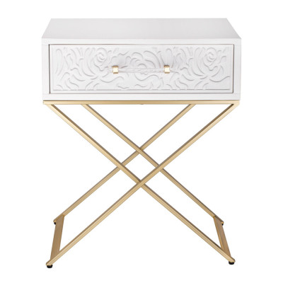 Приставной столик с выдвижным ящиком White Table Carved Pattern