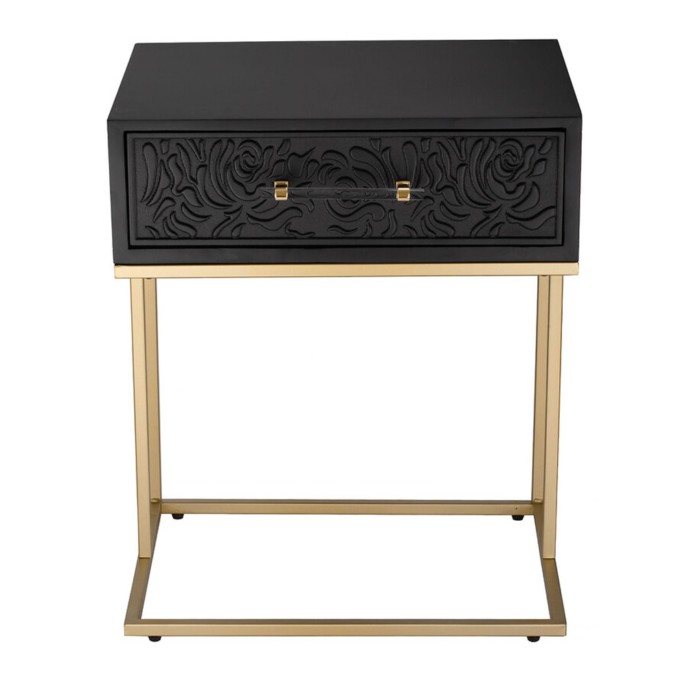 Приставной столик с резным узором на выдвижном ящике Black Table Carved Pattern