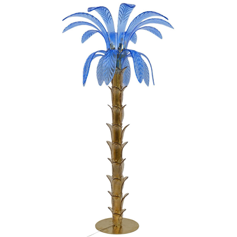 Торшер Glass Decorated Palm Floor Lamp Blue Листья Пальмы