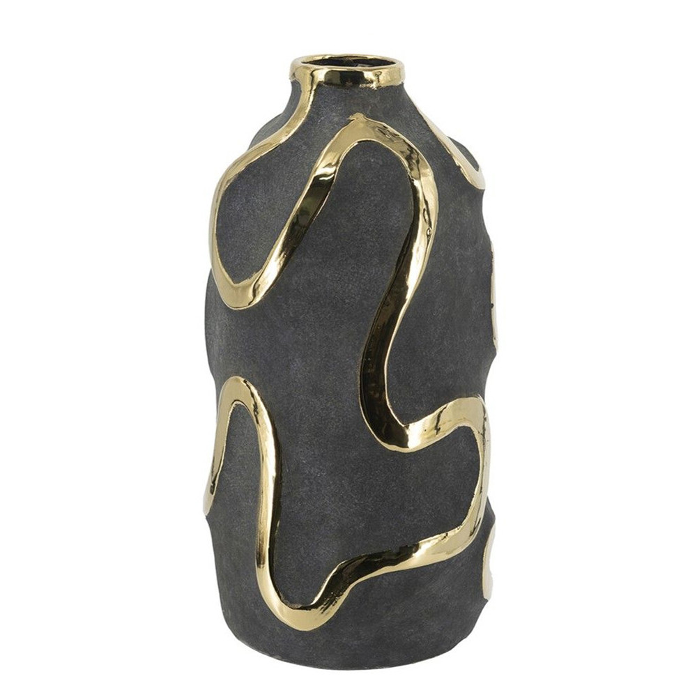 Ваза с золотыми акцентными полосами на черном матовом фоне Accent Tape
