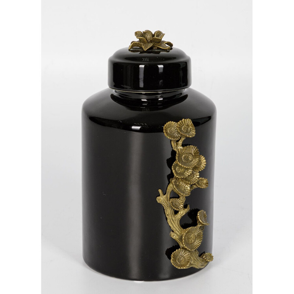 Банка с крышкой из фарфора с бронзовым цветочным элементом Eden Garden