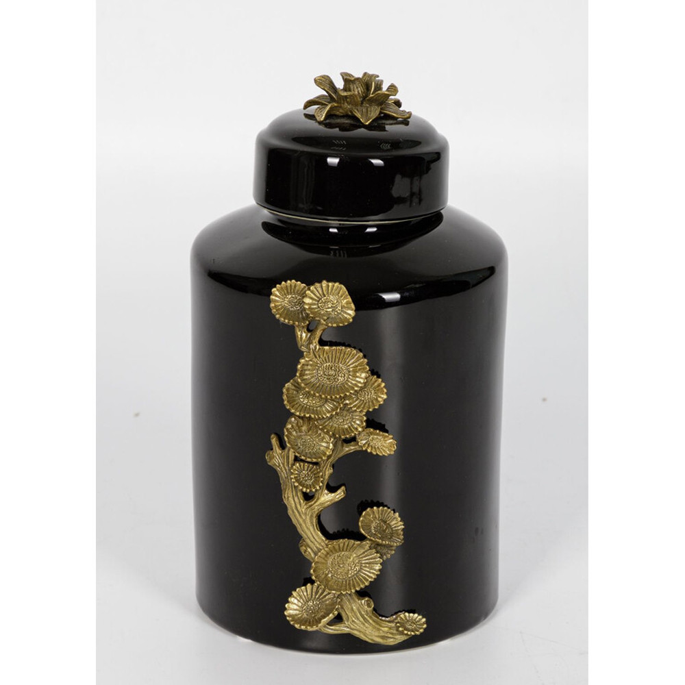 Банка с крышкой из фарфора с бронзовым цветочным элементом Eden Garden