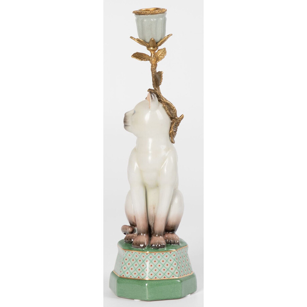 Подсвечник в виде кошки из фарфора с бронзовыми элементами Paradise Cat