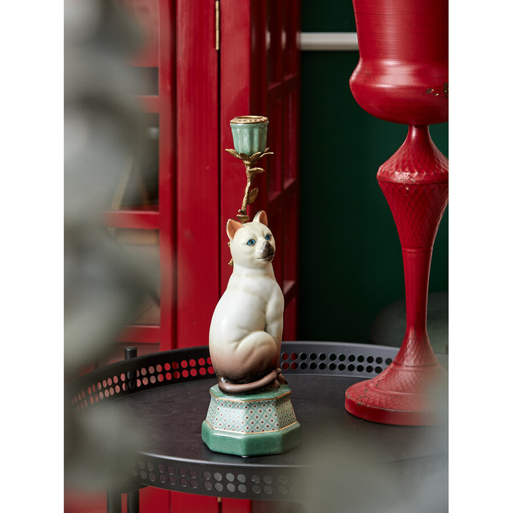 Подсвечник в виде кошки из фарфора с бронзовыми элементами Paradise Cat