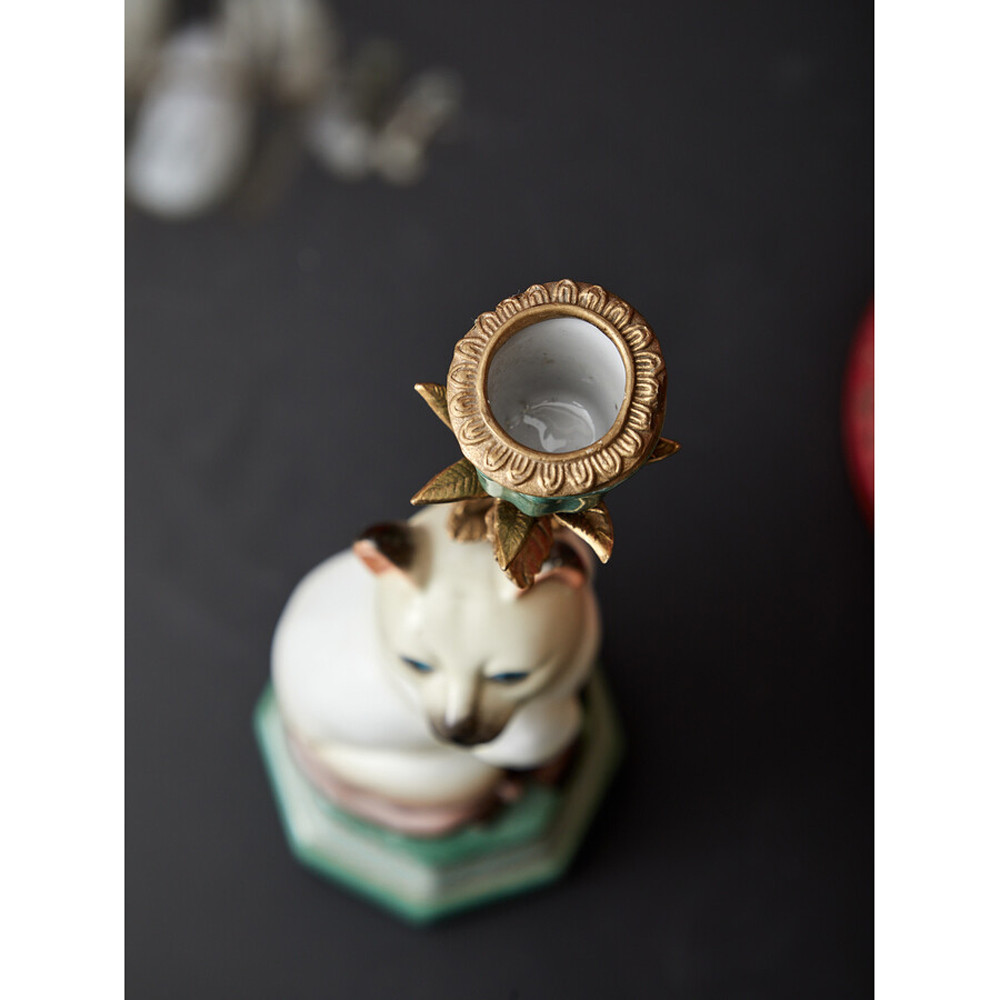 Подсвечник в виде кошки из фарфора с бронзовыми элементами Paradise Cat