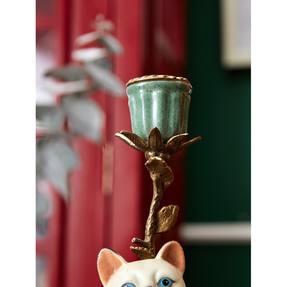 Подсвечник в виде кошки из фарфора с бронзовыми элементами Paradise Cat