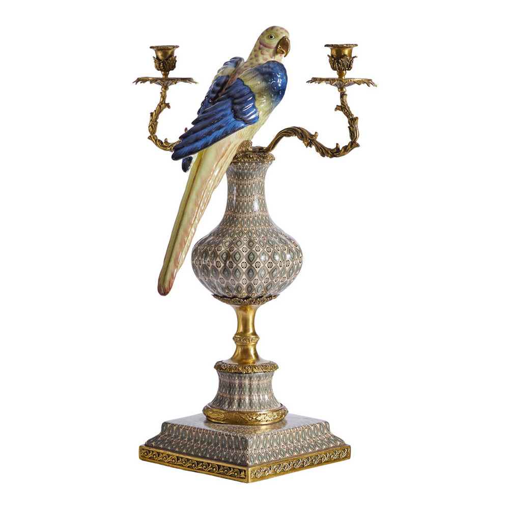 Подсвечникв образе попугая из фарфора с бронзовыми элементами Eden Garden