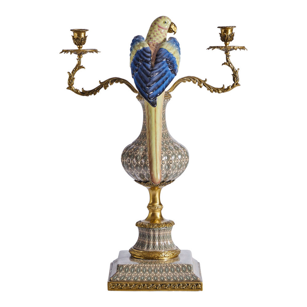 Подсвечникв образе попугая из фарфора с бронзовыми элементами Eden Garden