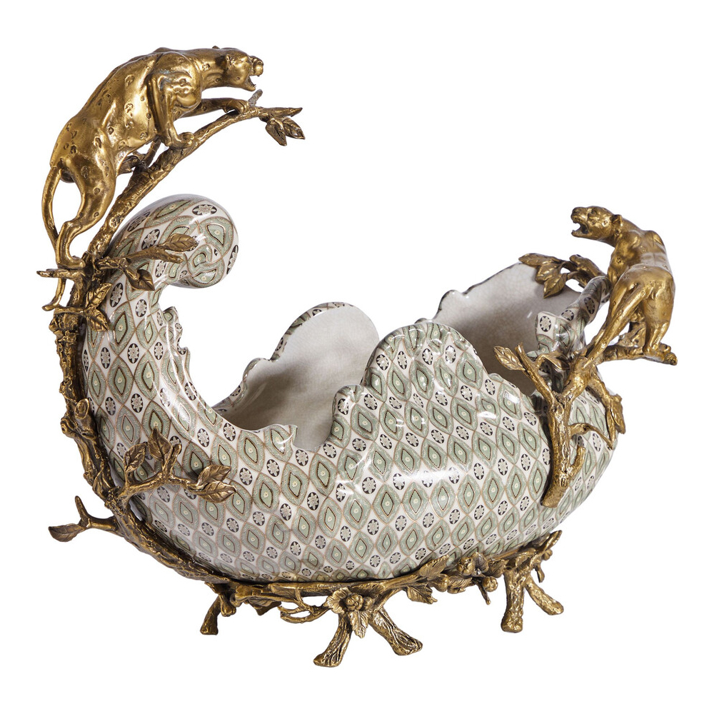 Чаша для фруктов из фарфора бронзовыми фигурками леопардов Eden Garden