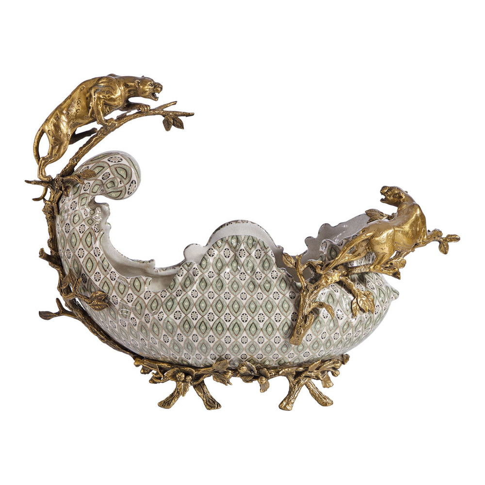 Чаша для фруктов из фарфора бронзовыми фигурками леопардов Eden Garden