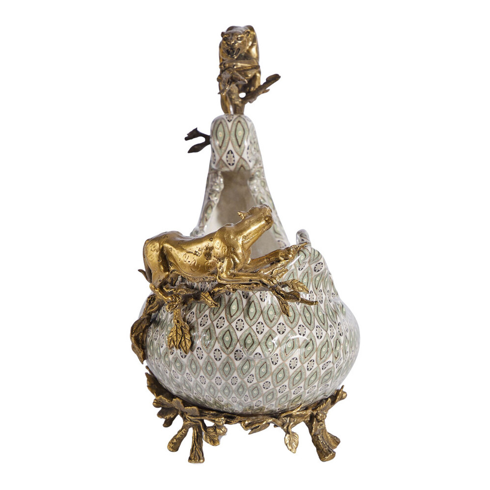 Чаша для фруктов из фарфора бронзовыми фигурками леопардов Eden Garden