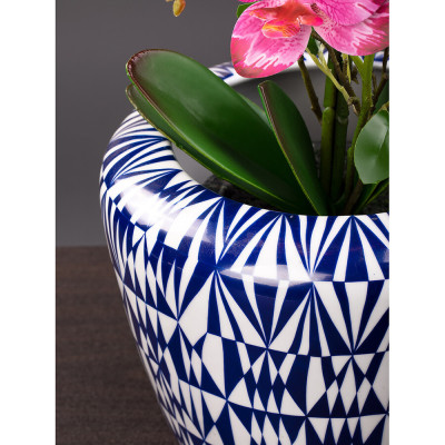 Кашпо с орнаментом в сочетании белого и синего цвета Artistic Flowerpot