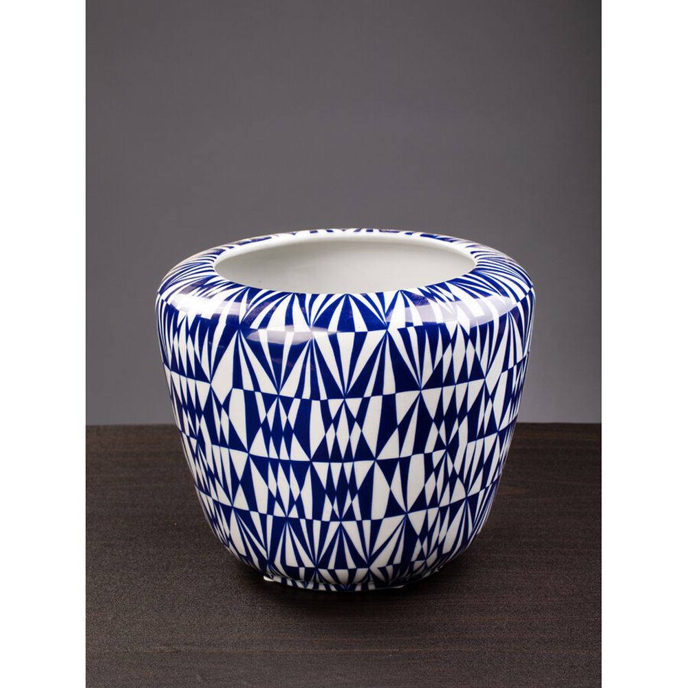 Кашпо с орнаментом в сочетании белого и синего цвета Artistic Flowerpot
